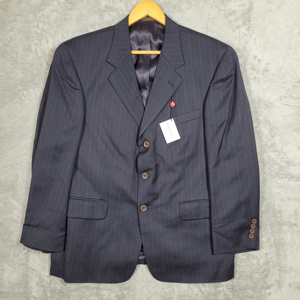Robert Stock Mens 44S Navy Blue Pinstripe 3 Button Blazer Sport Coat NWT